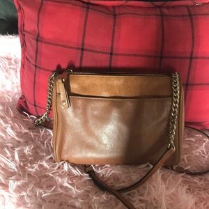 Compact Tan Crossbody Bag with Front Zip Pocket